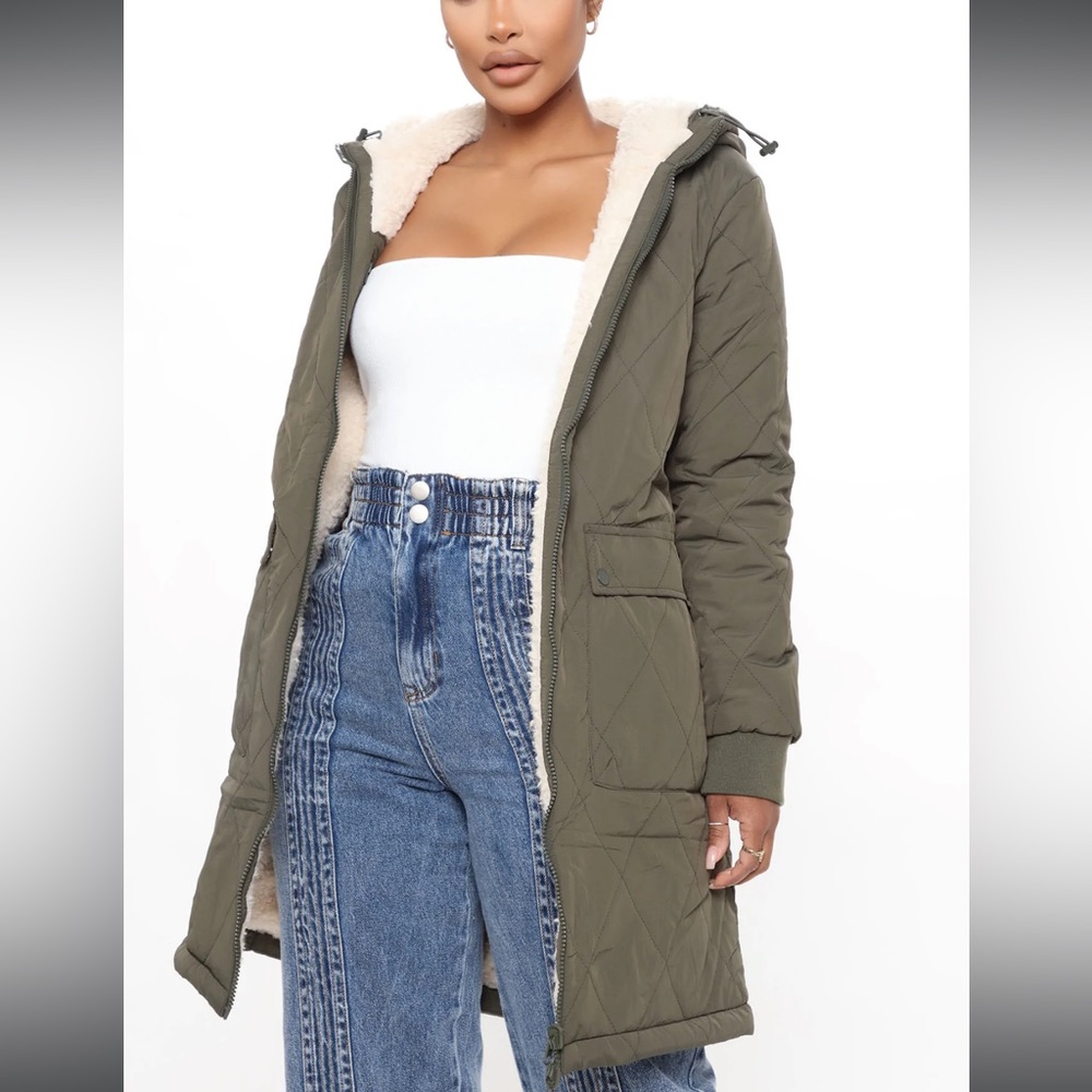 Reversible Sherpa Anorak Jacket - Dark Green